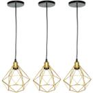 3 Pendentes Aramado Diamante Cabo 2 Mt Luminária Lustre Luxo Industrial Teto Retrô Agp Ilumini