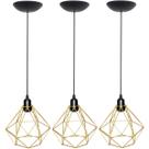 3 Pendentes Aramado Diamante Luminária Lustre P Teto Retrô Vintage Industrial Balcão Dourado 3 Pendentes Aramado Diamante Luminária Lustre P Teto Retrô Vintage Industrial Balcão Dourado