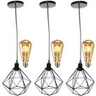 3 Pendentes Aramado Diamante Luminária Lustre Retrô Balcão + 3 Lâmpadas Led ST64 Vintage Teto 3 Pendentes Aramado Diamante Luminária Lustre Retrô Balcão + 3 Lâmpadas Led ST64 Vintage Teto