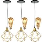 3 Pendentes Aramado Diamante Luminária Lustre Retrô Balcão + 3 Lâmpadas Led ST64 Vintage Teto 3 Pendentes Aramado Diamante Luminária Lustre Retrô Balcão + 3 Lâmpadas Led ST64 Vintage Teto