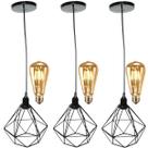 3 Pendentes Aramado Diamante Luminária Lustre Retrô Balcão + 3 Lâmpadas Led ST64 Vintage Teto 3 Pendentes Aramado Diamante Luminária Lustre Retrô Balcão + 3 Lâmpadas Led ST64 Vintage Teto