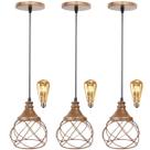 3 Pendentes Aramado Esfera Balonê Cobre Rose Gold + 3 Lâmpadas Lustre Luminária Sala Cozinha Balcão