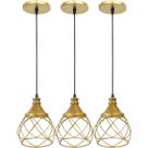 3 Pendentes Aramado Esfera Balonê Lustre Luminária Teto Regulável Sala Cozinha Industrial Agp