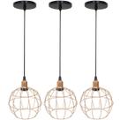 3 Pendentes Aramado Globo Luminária Lustre Luxo Teto Retrô Vintage Cobre Rose Gold Industrial