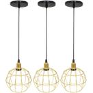 3 Pendentes Aramado Globo Luminária Lustre Luxo Teto Retrô Vintage Dourado Agp Ilumini Industrial