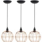3 Pendentes Aramado Globo Luminária Lustre Teto Retrô Vintage Industrial Balcão Cobre Rose Gold