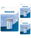 3 Pilha Bateria 9 Volts Alcalina Philips 6LR61