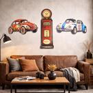3 Placas Parede Fusca Vintage Gas Station Decoração MDF