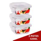 3 Pote de Vidro Hermetico Quadradao 520ML Marmita Forno Airfryer