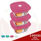 3 Pote de Vidro Quadrado c/ Tampa Sortida Marinex 300ML