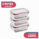 3 Potes 640ml Vidro Hermetico Resistente Micro-ondas Marmita