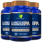 3 Potes Cloreto de Magnésio P.A. KIT 360 Cáps Fonte Verde - Alto Teor de Magnésio