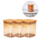 3 Potes de Vidro Âmbar Hermético Tampa Madeira Premium Organizador