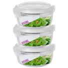 3 Potes Hermetico 950ml Redondo Vidro Multiuso Microondas
