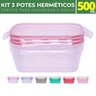 3 Potes Herméticos 500ml c/ Tampa Trava Freezer Microondas