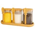 3 Potes Vidro 620ml Tampa Colher C Bandeja Porta Mantimentos