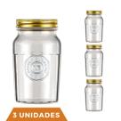 3 Potes Vidro Americano Rosca Alimento 1Litro Vintage Nadir