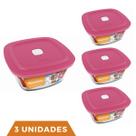 3 Potes Vidro Facilita Vap Quadrado Com Tampa 500ml Marinex
