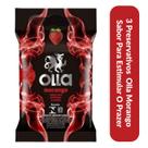 3 Preservativos Olla Morango Sabor Para Estimular O Prazer