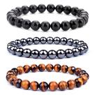 3 Pulseiras Hematita Olho De Tigre Onix Proteção Kit Pedras