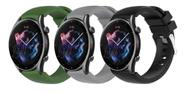 3 Pulseiras Silicone Para Gtr 47 / Gtr2 / Gtr3 / Gtr 3 Pro - Preto / Verde Militar / Cinza