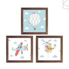 3 Quadrinhos Decorativos Infantil dinossauro avião balão