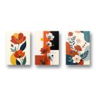 3 Quadro Placa Metal Decorativo Flores Coloridas Para Sala