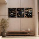 3 Quadros Alto Padrão Trio Geométrico Metais 129x53cm