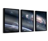 3 Quadros Com Moldura Espaço Buraco Negro 60x40 Com Vidro Moldura Preta