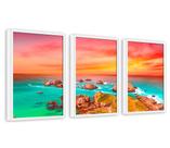 3 Quadros Com Moldura Praia Por Do Sol Laranja 60x40 Moldura Branca