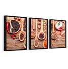 3 Quadros Com Moldura Temperos Grãos Especiarías 60x40 Moldura Preta 3 Quadros Com Moldura Temperos Grãos Especiarías 60x40 Moldura Preta