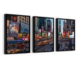 3 Quadros Com Moldura Times Square Nova Iorque 60x40 Moldura Preta