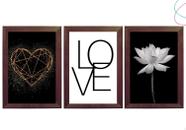 3 Quadros Decorativos - Coração Dourado, Love, Flor de Lótus 3 Quadros Decorativos - Coração Dourado, Love, Flor de Lótus