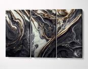 3 Quadros em Tecido Canvas Abstrato Black Gold Mármore 3 Quadros em Tecido Canvas Abstrato Black Gold Mármore