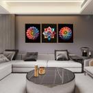 3 Quadros Mandala Colors Canvas com Moldura 129x53cm
