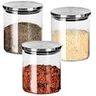 3 Recipientes De Vidro Hermético Redondo Com Tampa Inox 300ml