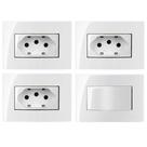 3 Tomada 3 Pinos 10a Embutir Móvel + Interruptor Paralelo Three Way Branco Sleek