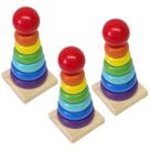 3 Torres Arco-íris Brinquedo Educativo 7 Peças Em Madeira Desenvolvimento Coordenação Visão-Motora