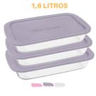 3 Travessa Retangular Vidro Com Tampa 1,6L Assados Marinex