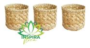 3 Vaso Cachepo Taboa Natural Mole Cesto Muda Palha Decoração