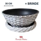 3 vaso de flor fibra sintética redondo baixo + prato branco 30 cm 3 vaso de flor fibra sintética redondo baixo + prato branco 30 cm