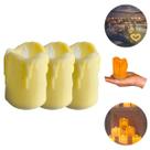3 Velas Decorativa de Led Eletrônica Amarela Simula Luz Acesa + Bateria