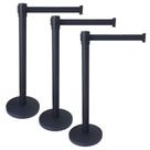 3 X Pedestal Organizador Separador de Fila Preto Com Fita Retrátil Preta