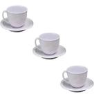 3 Xícara Caneca com Pires Branco Kit em Melamina 200ml