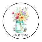 30 adesivos redondos Faith Hope Love 3,8 cm foscos
