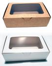 30 Caixas Lisa Para 6 Doces ou Multiuso em Branco ou Kraft - c/ visor 12x08x04cm