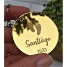 30 Chaveiro Infantil Nascimento em Acrílico Espelhado Dourado- Personalizamos