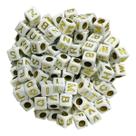 300 Miçangas Letras Dado Quadrado Branco Dourada Para Montar Pulseiras Fazer Colar