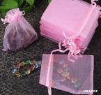 300 Saquinhos De Organza ROSA 9X12 Branco Fita Cetim