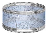 30m Fita Natal Organza Aramada Glitter Azul Froz 2,5cm 3x10m